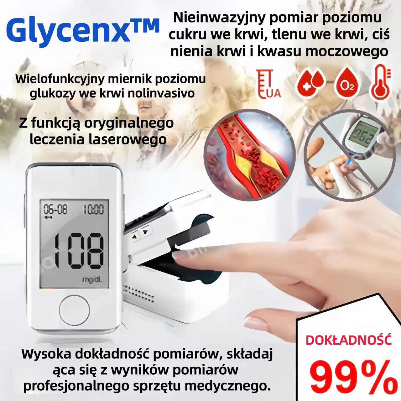 Glycenx™🎉🎉Wyprzedaż Noworoczna🎉- Rabat - 60% 🅾🅵🅵 Dokładne urządzenie do pomiaru poziomu glukozy we krwi